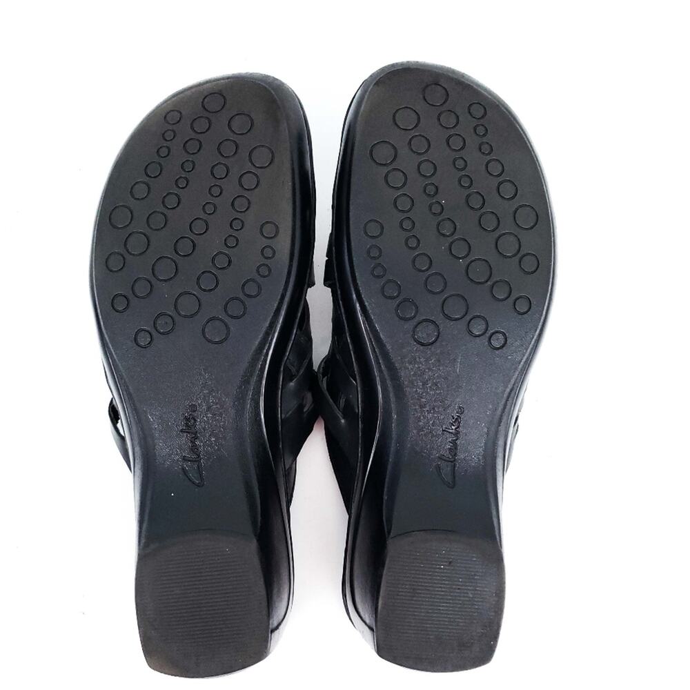 Clarks Sandals Black Slide on Leather Shoes 9M - Picture 6 of 7